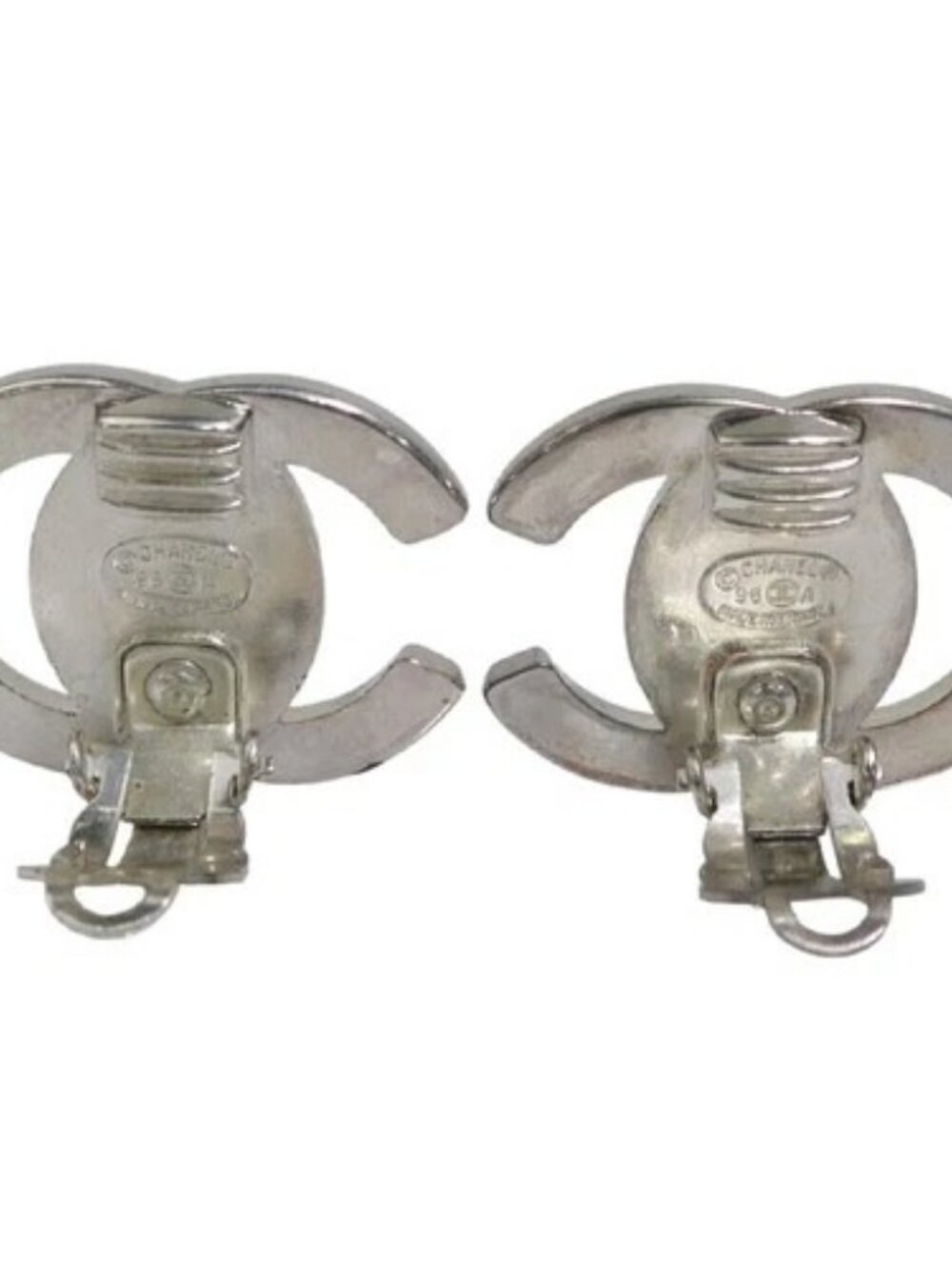 Auth CHANEL CC Logo Turnlock Clip on Earrings Silver Metal - 56705g - Picture 3 of 10